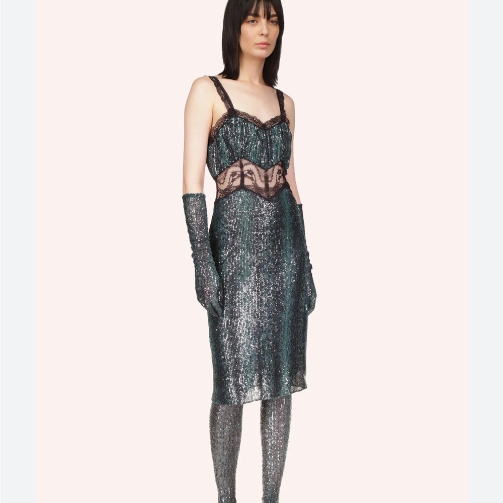 Anna sui snakeskin sequin lace midi dress